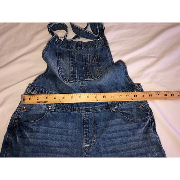 Denim Overalls Size 6 Blue Distressed Pockets 90s Grunge Boho Farmer Country - Picture 7 of 9